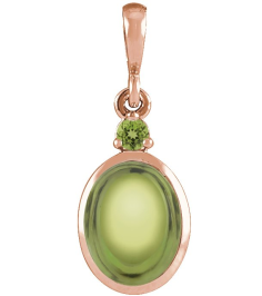 87438 Pendant Set 14K Rose Oval Natural Peridot 8 X 6 Mm Natural Peridot Polished Natural Peridot Bezel-Set Cabochon Pendant
