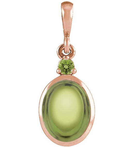87438 Pendant Set 14K Rose Oval Natural Peridot 8 X 6 Mm Natural Peridot Polished Natural Peridot Bezel-Set Cabochon Pendant