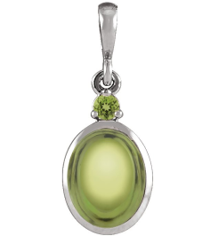 87438 Pendant Set 14K White Oval Natural Peridot 8 X 6 Mm Natural Peridot Polished Natural Peridot Bezel-Set Cabochon Pendant