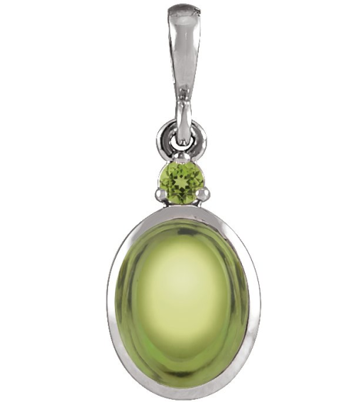 87438 Pendant Set 14K White Oval Natural Peridot 5 X 3 Mm Natural Peridot Polished Natural Peridot Bezel-Set Cabochon Pendant