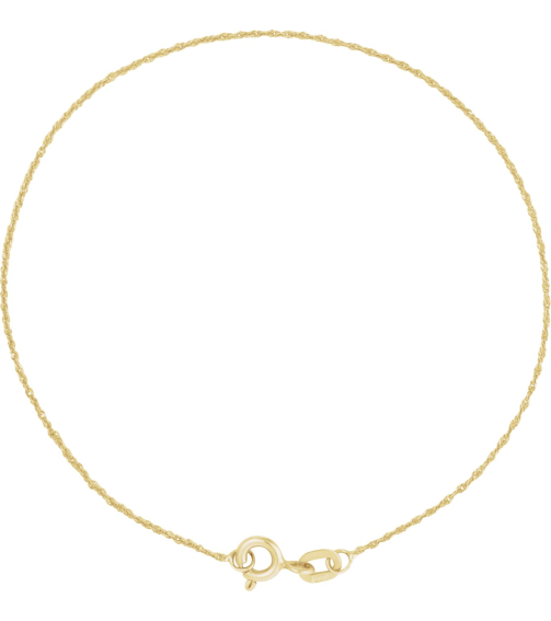 Ch1105 14K Yellow Singapore .5 Mm 7 In Spring Ring Diamond-Cut Diamond-Cut Singapore Chain