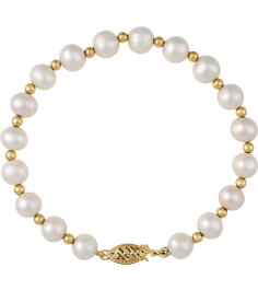 689325B Bracelet Set 14K Yellow Pearl Cultured White Freshwater Pearl 7-8 Mm 7 14 In Polished Cultured White Freshwater Pearl Bracelet