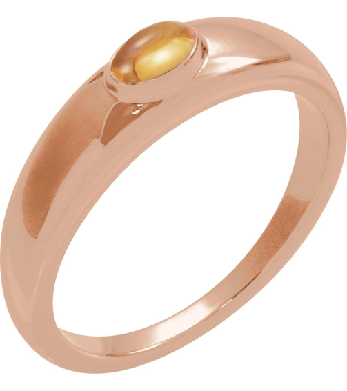 72387 Ring Set 14K Rose Natural Citrine Oval 7 X 5 Mm Polished Natural Citrine Cabochon Petite Dome Ring