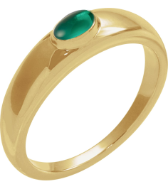 72387 Ring Set 14K Yellow Natural Emerald Oval 5 X 3 Mm Polished Natural Emerald Cabochon Petite Dome Ring