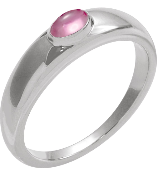 72387 Ring Set 14K White Natural Pink Tourmaline Oval 7 X 5 Mm Polished Natural Pink Tourmaline Cabochon Petite Dome Ring