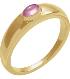 72387 Ring Set 14K Yellow Natural Pink Tourmaline Oval 7 X 5 Mm Polished Natural Pink Tourmaline Cabochon Petite Dome Ring