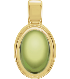 23487 Pendant Set 14K Yellow Oval Natural Peridot 6 X 4 Mm Polished Natural Peridot Cabochon Bezel Pendant