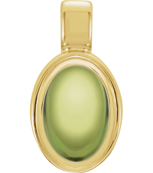 23487 Pendant Set 14K Yellow Oval Natural Peridot 6 X 4 Mm Polished Natural Peridot Cabochon Bezel Pendant