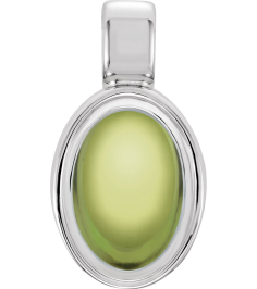 23487 Pendant Set 14K White Oval Natural Peridot 7 X 5 Mm Polished Natural Peridot Cabochon Bezel Pendant
