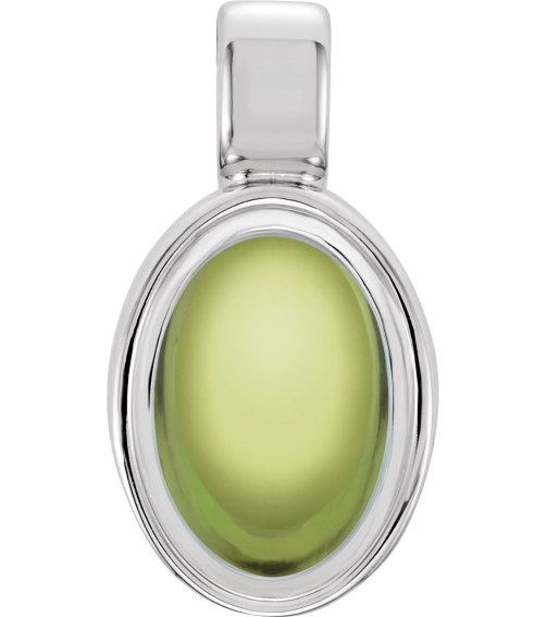 23487 Pendant Set Sterling Silver Oval Natural Peridot 6 X 4 Mm Polished Natural Peridot Cabochon Bezel Pendant