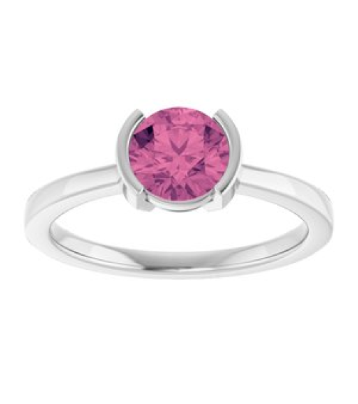 72361 Ring Set Platinum Natural Pink Tourmaline Round 6 Mm Polished Natural Peridot Ring