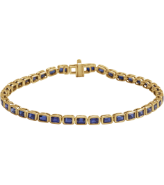 Brc1000 Bracelet 14K Yellow Set Lab-Grown Blue Sapphire Emerald 3.5 X 2.4 Mm None 7 In Polished Lab-Grown Blue Sapphire Line Bracelet