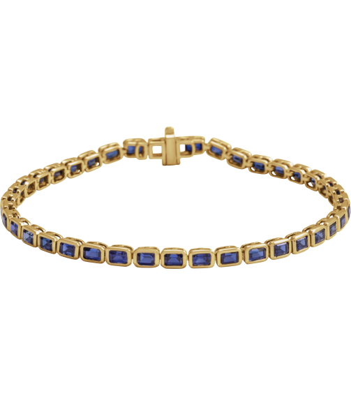 Brc1000 Bracelet 14K Yellow Set Lab-Grown Blue Sapphire Emerald 3.5 X 2.4 Mm None 7 In Polished Lab-Grown Blue Sapphire Line Bracelet