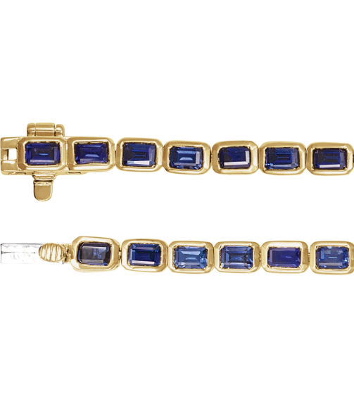 Brc1000 Bracelet 14K Yellow Set Lab-Grown Blue Sapphire Emerald 3.5 X 2.4 Mm None 7 In Polished Lab-Grown Blue Sapphire Line Bracelet