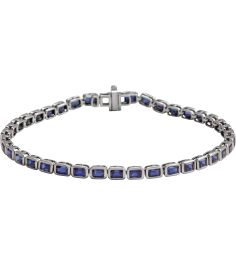 Brc1000 Bracelet 14K White Set Lab-Grown Blue Sapphire Emerald 3.5 X 2.4 Mm None 7 In Polished Lab-Grown Blue Sapphire Line Bracelet