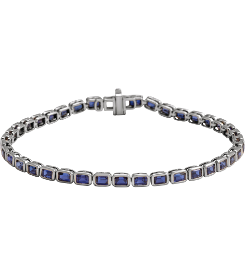 Brc1000 Bracelet 14K White Set Lab-Grown Blue Sapphire Emerald 3.5 X 2.4 Mm None 7 In Polished Lab-Grown Blue Sapphire Line Bracelet