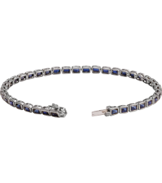 Brc1000 Bracelet 14K White Set Lab-Grown Blue Sapphire Emerald 3.5 X 2.4 Mm None 7 In Polished Lab-Grown Blue Sapphire Line Bracelet