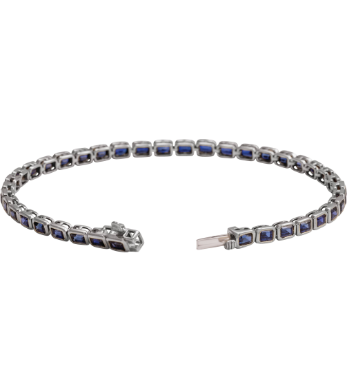 Brc1000 Bracelet 14K White Set Lab-Grown Blue Sapphire Emerald 3.5 X 2.4 Mm None 7 In Polished Lab-Grown Blue Sapphire Line Bracelet