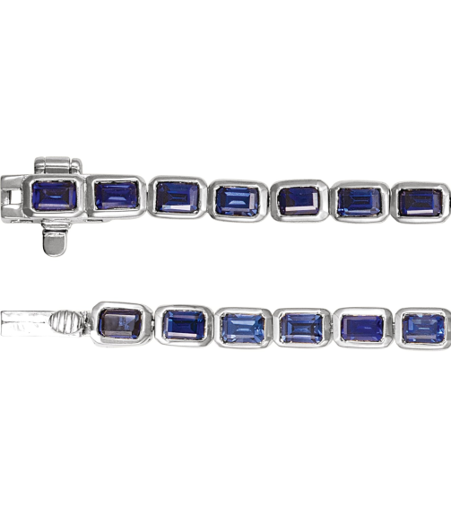 Brc1000 Bracelet 14K White Set Lab-Grown Blue Sapphire Emerald 3.5 X 2.4 Mm None 7 In Polished Lab-Grown Blue Sapphire Line Bracelet