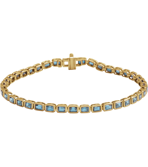 Brc1000 Bracelet 14K Yellow Set Natural Sky Blue Topaz Emerald 3.5 X 2.4 Mm None 7 In Polished Natural Sky Blue Topaz Line Bracelet