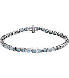 Brc1000 Bracelet 14K White Set Natural Sky Blue Topaz Emerald 3.5 X 2.4 Mm None 7 In Polished Natural Sky Blue Topaz Line Bracelet
