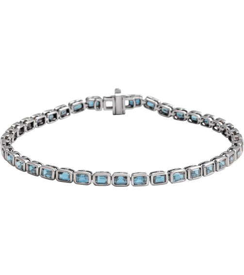 Brc1000 Bracelet 14K White Set Natural Sky Blue Topaz Emerald 3.5 X 2.4 Mm None 7 In Polished Natural Sky Blue Topaz Line Bracelet