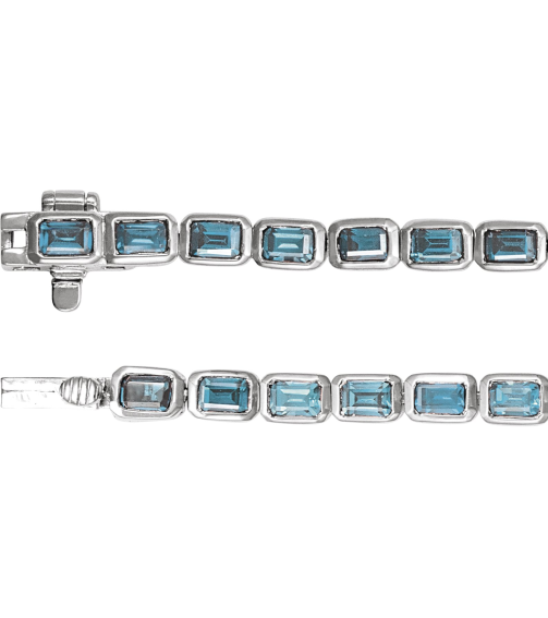 Brc1000 Bracelet 14K White Set Natural Sky Blue Topaz Emerald 3.5 X 2.4 Mm None 7 In Polished Natural Sky Blue Topaz Line Bracelet