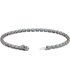 Brc1000 Bracelet 14K White Set Natural Sky Blue Topaz Emerald 3.5 X 2.4 Mm None 7 In Polished Natural Sky Blue Topaz Line Bracelet