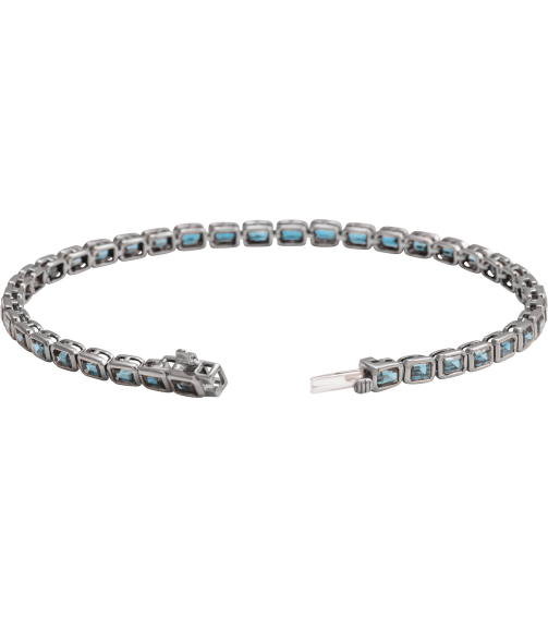 Brc1000 Bracelet 14K White Set Natural Sky Blue Topaz Emerald 3.5 X 2.4 Mm None 7 In Polished Natural Sky Blue Topaz Line Bracelet