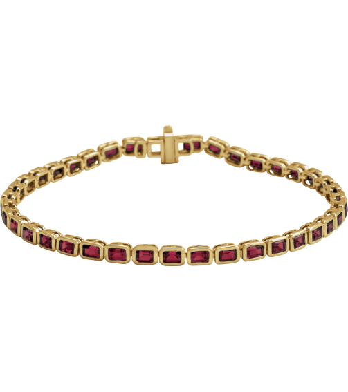 Brc1000 Bracelet 14K Yellow Set Natural Mozambique Garnet Emerald 3.5 X 2.4 Mm None 7 In Polished Natural Mozambique Garnet Line Bracelet
