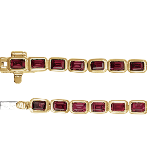 Brc1000 Bracelet 14K Yellow Set Natural Mozambique Garnet Emerald 3.5 X 2.4 Mm None 7 In Polished Natural Mozambique Garnet Line Bracelet