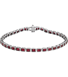Brc1000 Bracelet 14K White Set Natural Mozambique Garnet Emerald 3.5 X 2.4 Mm None 7 In Polished Natural Mozambique Garnet Line Bracelet