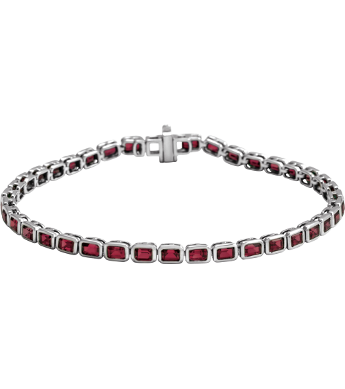 Brc1000 Bracelet 14K White Set Natural Mozambique Garnet Emerald 3.5 X 2.4 Mm None 7 In Polished Natural Mozambique Garnet Line Bracelet