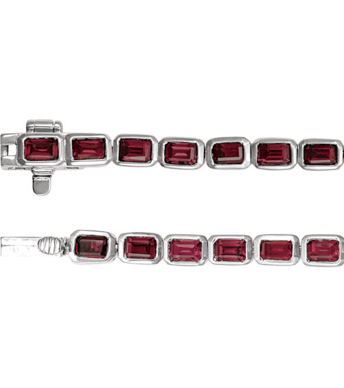 Brc1000 Bracelet 14K White Set Natural Mozambique Garnet Emerald 3.5 X 2.4 Mm None 7 In Polished Natural Mozambique Garnet Line Bracelet