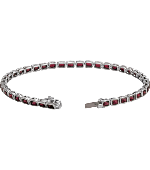Brc1000 Bracelet 14K White Set Natural Mozambique Garnet Emerald 3.5 X 2.4 Mm None 7 In Polished Natural Mozambique Garnet Line Bracelet