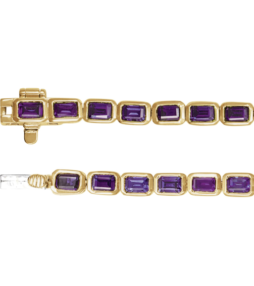 Brc1000 Bracelet 14K Yellow Set Natural Amethyst Emerald 3.5 X 2.4 Mm None 7 In Polished Natural Amethyst Line Bracelet