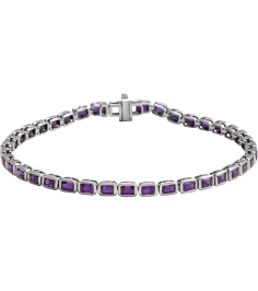 Brc1000 Bracelet 14K White Set Natural Amethyst Emerald 3.5 X 2.4 Mm None 7 In Polished Natural Amethyst Line Bracelet