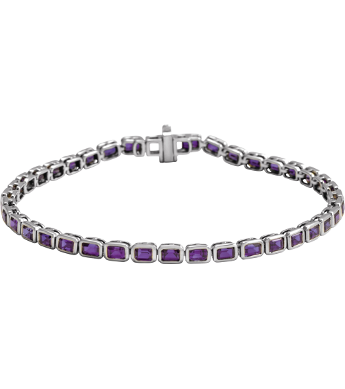 Brc1000 Bracelet 14K White Set Natural Amethyst Emerald 3.5 X 2.4 Mm None 7 In Polished Natural Amethyst Line Bracelet
