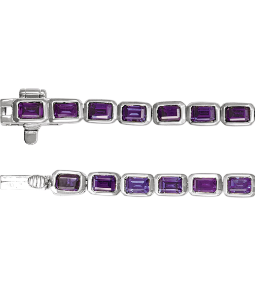 Brc1000 Bracelet 14K White Set Natural Amethyst Emerald 3.5 X 2.4 Mm None 7 In Polished Natural Amethyst Line Bracelet
