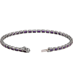 Brc1000 Bracelet 14K White Set Natural Amethyst Emerald 3.5 X 2.4 Mm None 7 In Polished Natural Amethyst Line Bracelet