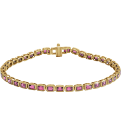 Brc1000 Bracelet 14K Yellow Set Natural Pink Tourmaline Emerald 3.5 X 2.4 Mm None 7 In Polished Natural Pink Tourmaline Line Bracelet
