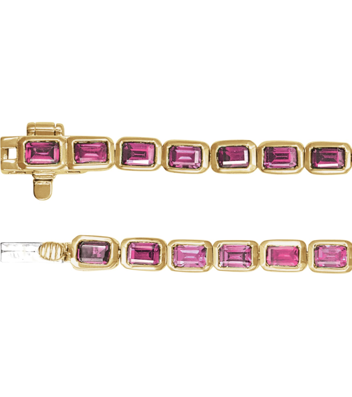 Brc1000 Bracelet 14K Yellow Set Natural Pink Tourmaline Emerald 3.5 X 2.4 Mm None 7 In Polished Natural Pink Tourmaline Line Bracelet