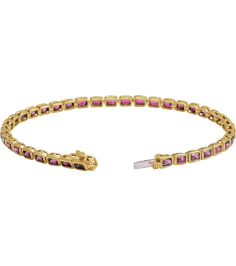 Brc1000 Bracelet 14K Yellow Set Natural Pink Tourmaline Emerald 3.5 X 2.4 Mm None 7 In Polished Natural Pink Tourmaline Line Bracelet