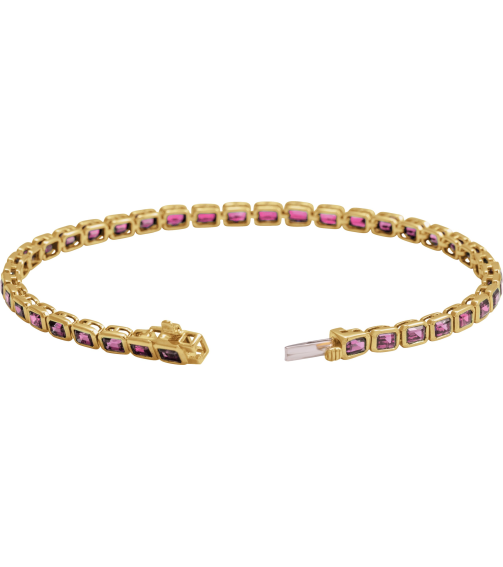 Brc1000 Bracelet 14K Yellow Set Natural Pink Tourmaline Emerald 3.5 X 2.4 Mm None 7 In Polished Natural Pink Tourmaline Line Bracelet
