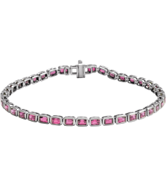 Brc1000 Bracelet 14K White Set Natural Pink Tourmaline Emerald 3.5 X 2.4 Mm None 7 In Polished Natural Pink Tourmaline Line Bracelet