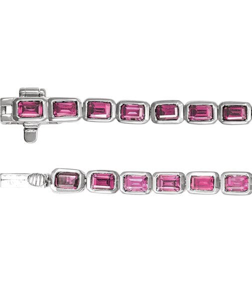 Brc1000 Bracelet 14K White Set Natural Pink Tourmaline Emerald 3.5 X 2.4 Mm None 7 In Polished Natural Pink Tourmaline Line Bracelet