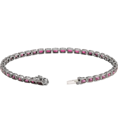 Brc1000 Bracelet 14K White Set Natural Pink Tourmaline Emerald 3.5 X 2.4 Mm None 7 In Polished Natural Pink Tourmaline Line Bracelet