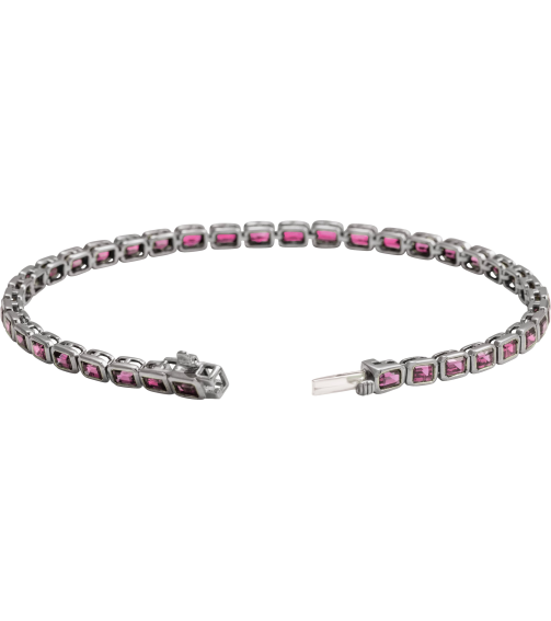 Brc1000 Bracelet 14K White Set Natural Pink Tourmaline Emerald 3.5 X 2.4 Mm None 7 In Polished Natural Pink Tourmaline Line Bracelet