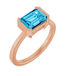 72361 Ring Set 14K Rose Lab-Grown Aqua Sapphire Emerald 8 X 6 Mm Polished Lab-Grown Aqua Sapphire Ring