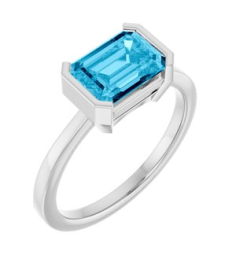 72361 Ring Set 14K White Lab-Grown Aqua Sapphire Emerald 8 X 6 Mm Polished Lab-Grown Aqua Sapphire Ring